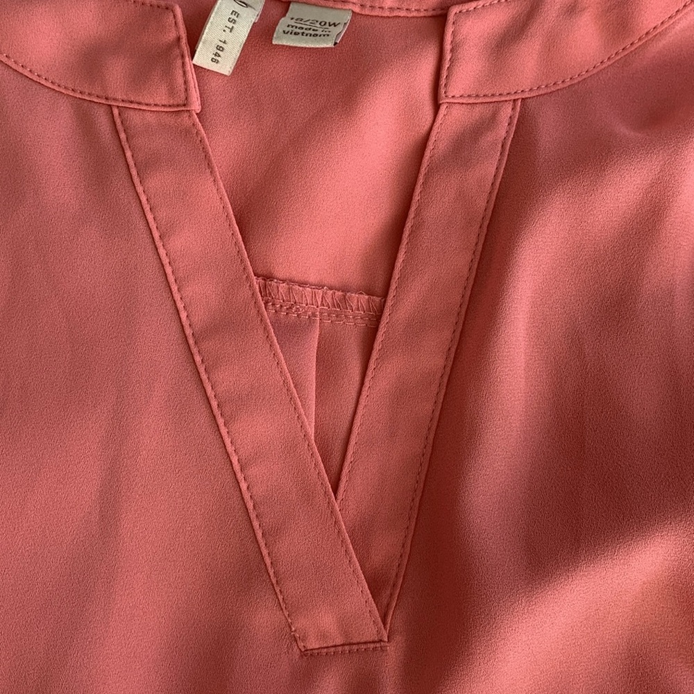 CATO Women’s PLUS Blouse Coral Split Neck‎ Button Sleeve High/Low Hem 18/20W - Picture 4 of 14